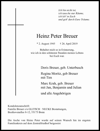 Anzeige von Heinz Peter Breuer von General-Anzeiger Bonn