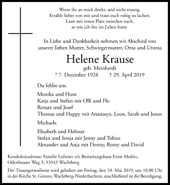 Anzeige von Helene Krause von General-Anzeiger Bonn