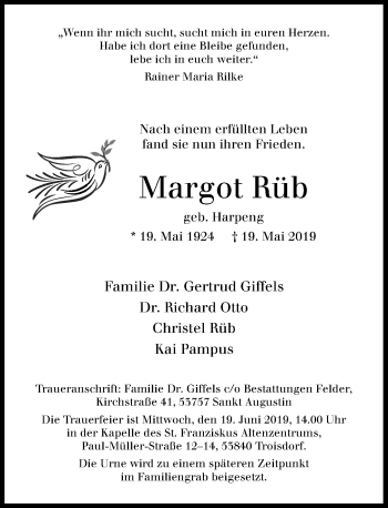 Anzeige von Margot Rüb von General-Anzeiger Bonn