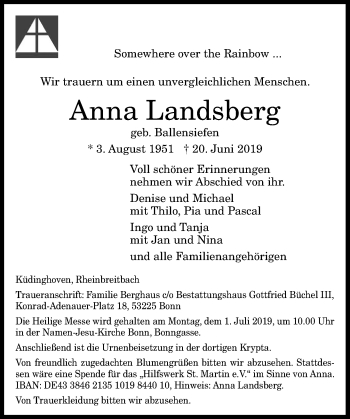 Anzeige von Anna Landsberg von General-Anzeiger Bonn