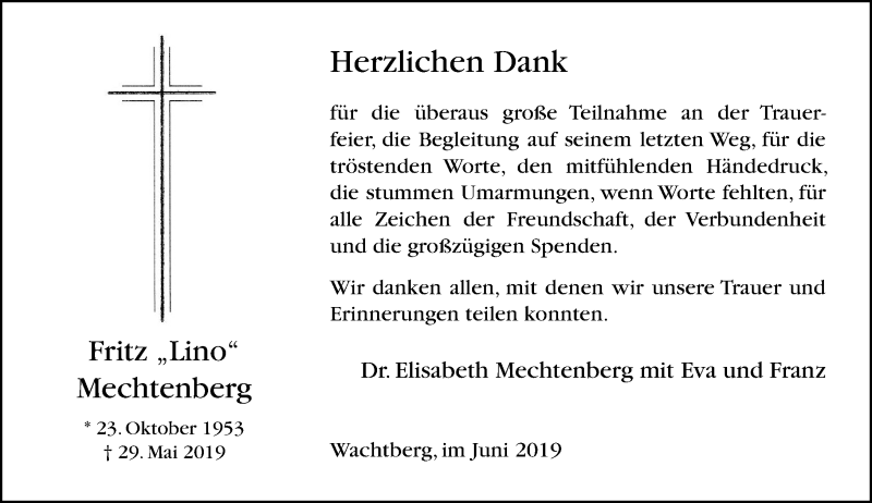  Traueranzeige für Fritz Mechtenberg vom 29.06.2019 aus General-Anzeiger Bonn