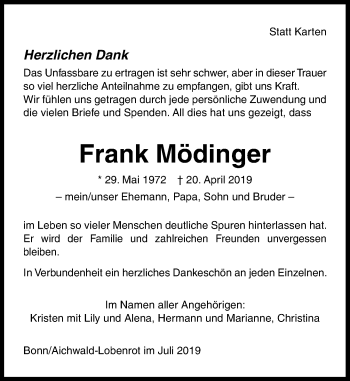 Anzeige von Frank Mödinger von General-Anzeiger Bonn