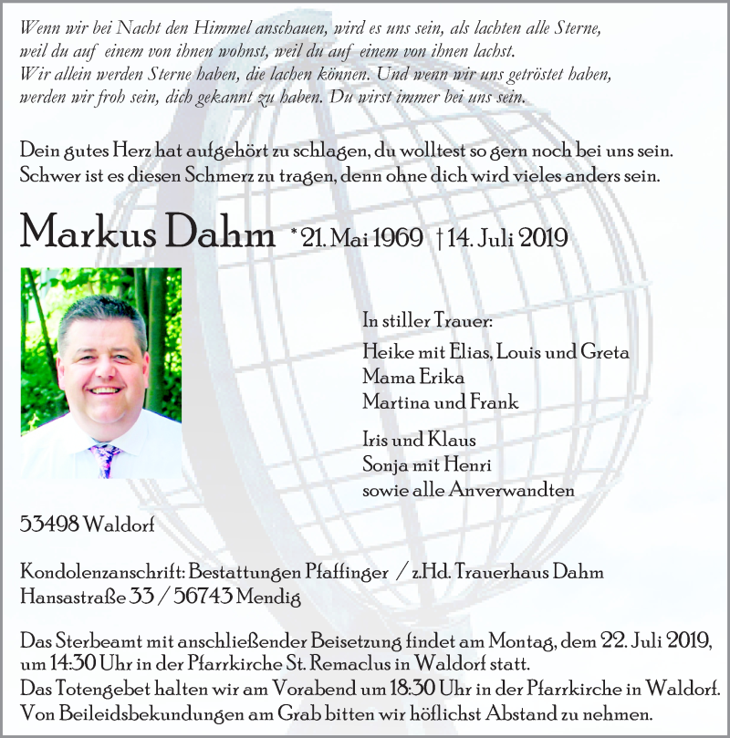  Traueranzeige für Markus Dahm vom 20.07.2019 aus General-Anzeiger Bonn