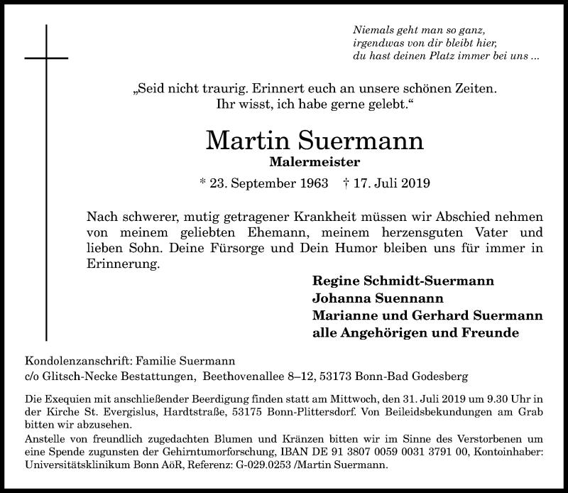 Traueranzeige für Martin Suermann vom 27.07.2019 aus General-Anzeiger Bonn