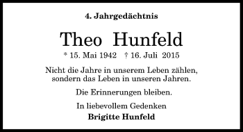 Anzeige von Theo Hunfeld von General-Anzeiger Bonn