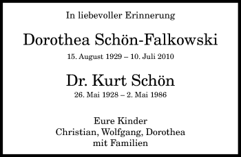 Anzeige von Dorothea Schön-Falkowski von General-Anzeiger Bonn