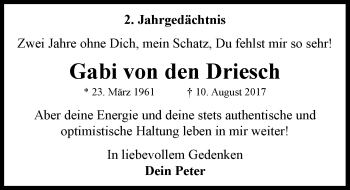 Anzeige von Gabi von den Driesch von General-Anzeiger Bonn