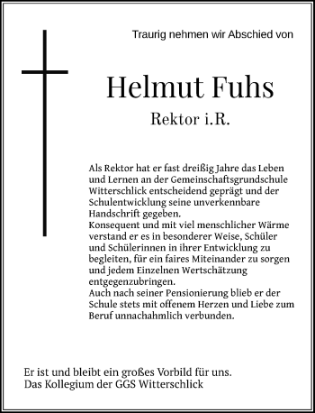 Anzeige von Helmut Fuhs von General-Anzeiger Bonn