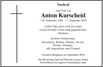 Anzeige von Anton Kurscheid von General-Anzeiger Bonn