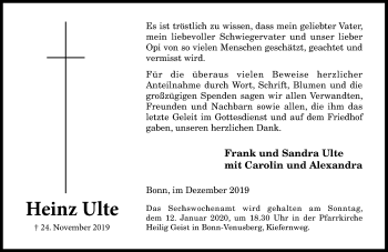 Anzeige von Heinz Ulte von General-Anzeiger Bonn