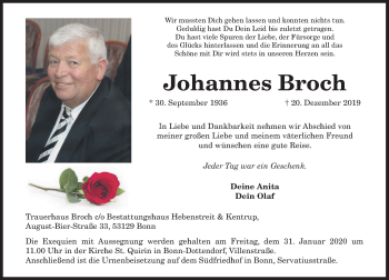 Anzeige von Johannes Broch von General-Anzeiger Bonn