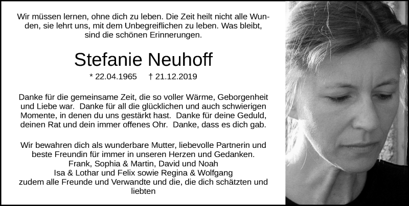  Traueranzeige für Stefanie Neuhoff vom 07.01.2020 aus General-Anzeiger Bonn