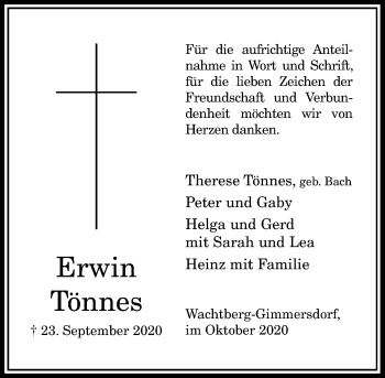 Anzeige von Erwin Tönnes von General-Anzeiger Bonn