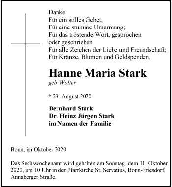 Anzeige von Hanne Maria Stark von General-Anzeiger Bonn