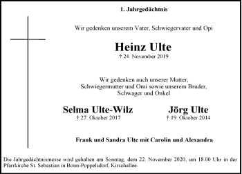 Anzeige von Heinz Ulte von General-Anzeiger Bonn