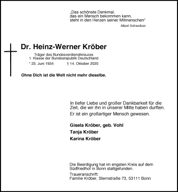 Anzeige von Heinz-Werner Kröber von General-Anzeiger Bonn