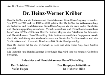 Anzeige von Heinz-Werner Kröber von General-Anzeiger Bonn