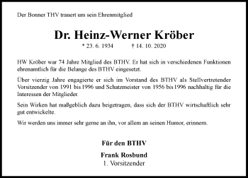 Anzeige von Heinz-Werner Kröber von General-Anzeiger Bonn