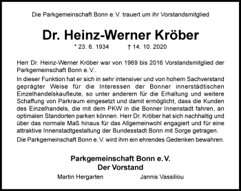 Anzeige von Heinz-Werner Kröber von General-Anzeiger Bonn