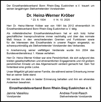 Anzeige von Heinz-Werner Kröber von General-Anzeiger Bonn