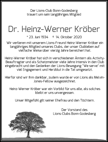 Anzeige von Heinz-Werner Kröber von General-Anzeiger Bonn