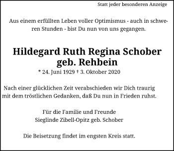 Anzeige von Hildegard Ruth Regina Schober von General-Anzeiger Bonn