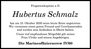Anzeige von Hubertus Schmalz von General-Anzeiger Bonn