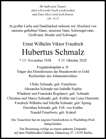 Anzeige von Hubertus Schmalz von General-Anzeiger Bonn