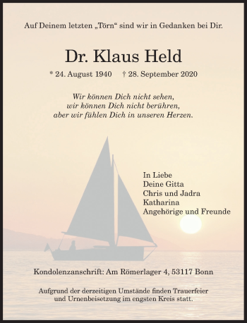 Anzeige von Klaus Held von General-Anzeiger Bonn