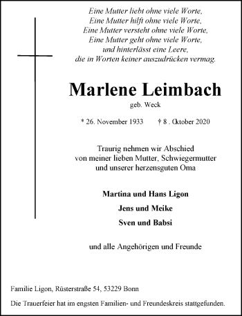 Anzeige von Marlene Leimbach von General-Anzeiger Bonn