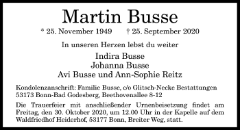 Anzeige von Martin Busse von General-Anzeiger Bonn