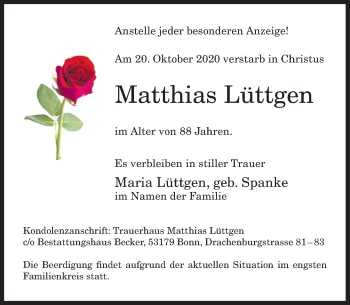 Anzeige von Matthias Lüttgen von General-Anzeiger Bonn