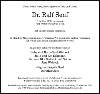 Anzeige von Ralf Senf von General-Anzeiger Bonn