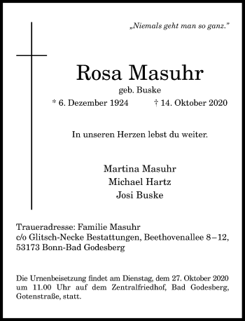 Anzeige von Rosa Masuhr von General-Anzeiger Bonn