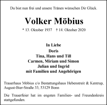 Anzeige von Volker Möbius von General-Anzeiger Bonn