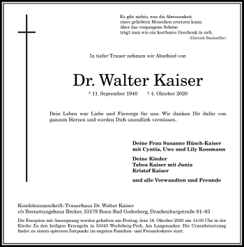 Anzeige von Walter Kaiser von General-Anzeiger Bonn