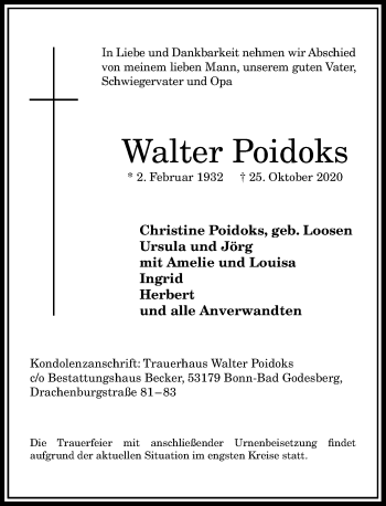 Anzeige von Walter Poidoks von General-Anzeiger Bonn