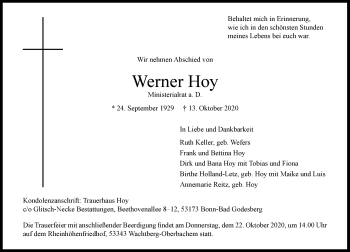 Anzeige von Werner Hoy von General-Anzeiger Bonn