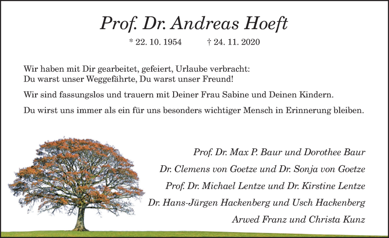  Traueranzeige für Andreas Hoeft vom 28.11.2020 aus General-Anzeiger Bonn