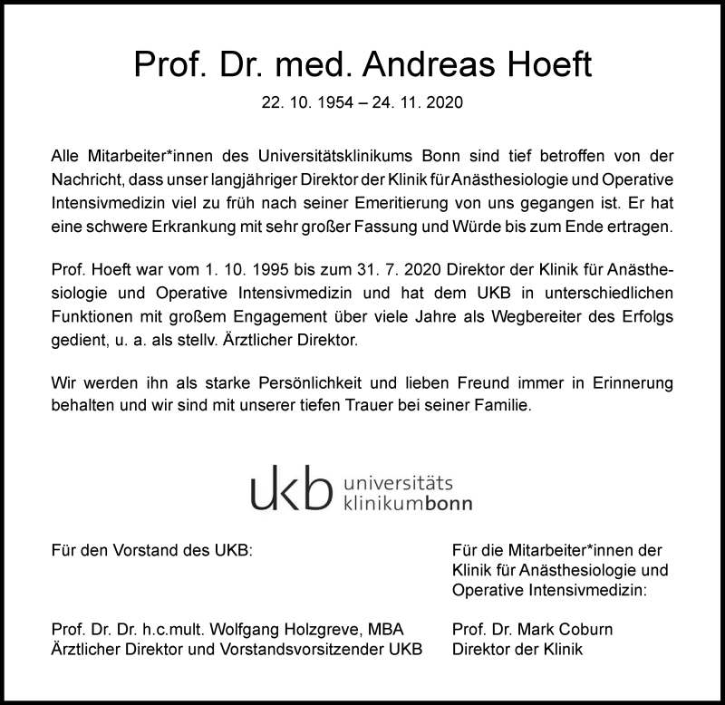  Traueranzeige für Andreas Hoeft vom 26.11.2020 aus General-Anzeiger Bonn