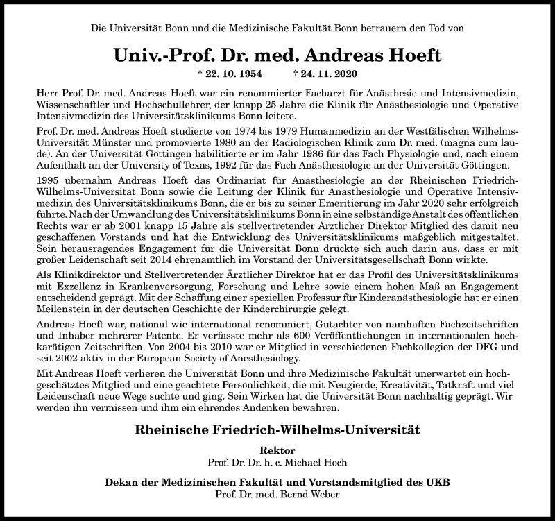  Traueranzeige für Andreas Hoeft vom 28.11.2020 aus General-Anzeiger Bonn