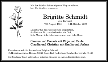 Anzeige von Brigitte Schmidt von General-Anzeiger Bonn