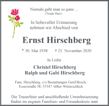 Anzeige von Ernst Hirschberg von General-Anzeiger Bonn