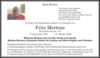 Anzeige von Fritz Mertens von General-Anzeiger Bonn