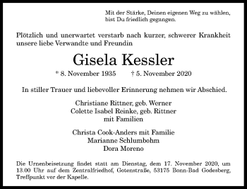 Anzeige von Gisela Kessler von General-Anzeiger Bonn
