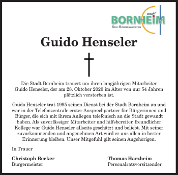 Anzeige von Guido Henseler von General-Anzeiger Bonn