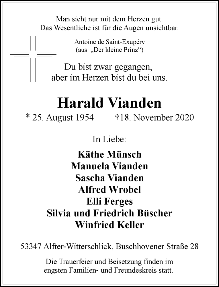  Traueranzeige für Harald Vianden vom 21.11.2020 aus General-Anzeiger Bonn