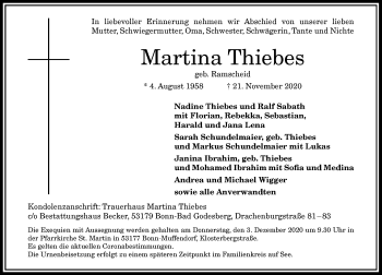 Anzeige von Martina Thiebes von General-Anzeiger Bonn