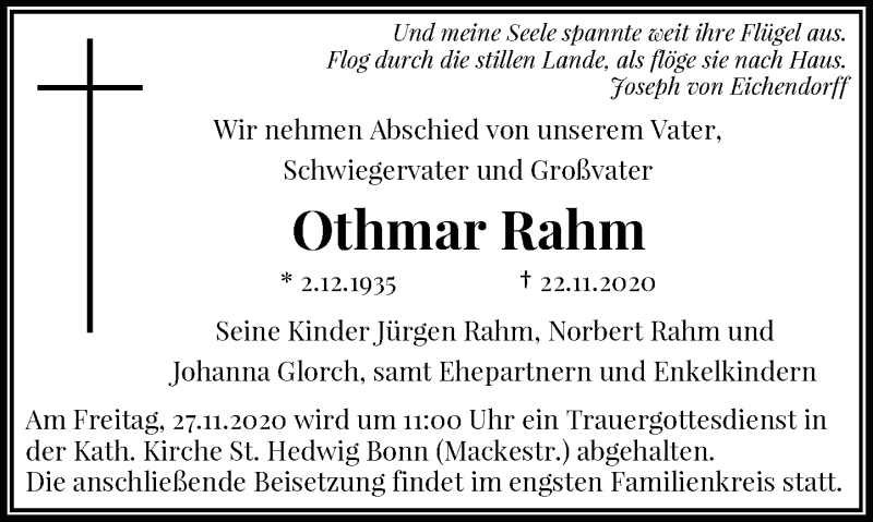  Traueranzeige für Othmar Rahm vom 25.11.2020 aus General-Anzeiger Bonn