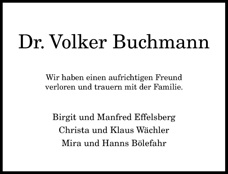  Traueranzeige für Volker Buchmann vom 31.10.2020 aus General-Anzeiger Bonn